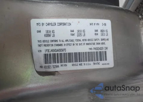 1998 Plymouth Breeze из США, поврежденный, VIN 1P3EJ46X2WN265075